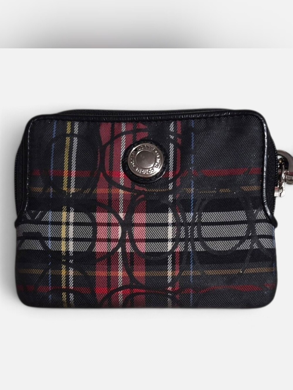 Coach Poppy Black and Red Plaid Wristlet